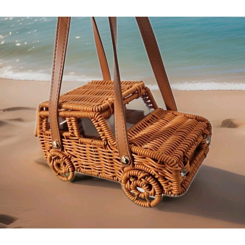 Tommy Bahama Wicker SUV Novelty Bag Cognac Brown Rattan Off-Road Vehicle Handbag